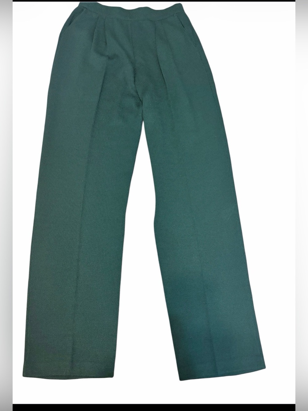 St. John Evening Green Santana Knit Pants 10 Wide Leg Luxury Quiet Luxury